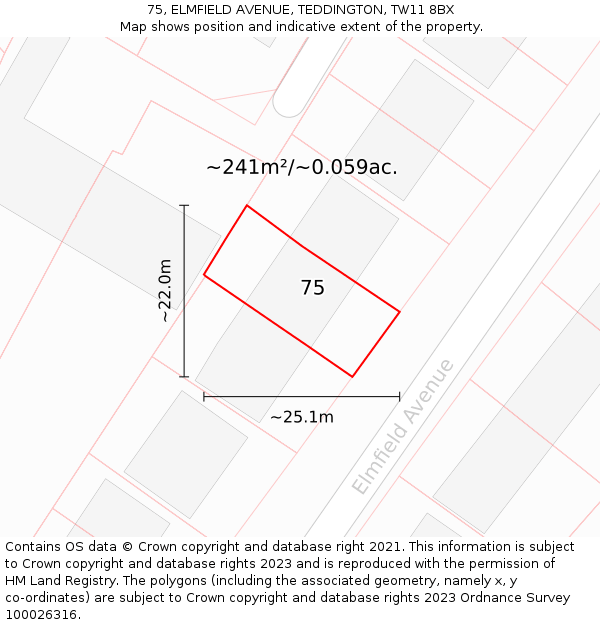 75, ELMFIELD AVENUE, TEDDINGTON, TW11 8BX: Plot and title map