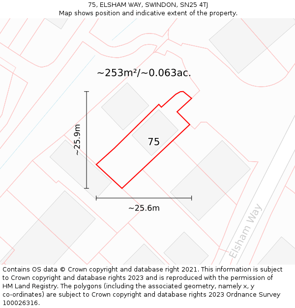 75, ELSHAM WAY, SWINDON, SN25 4TJ: Plot and title map