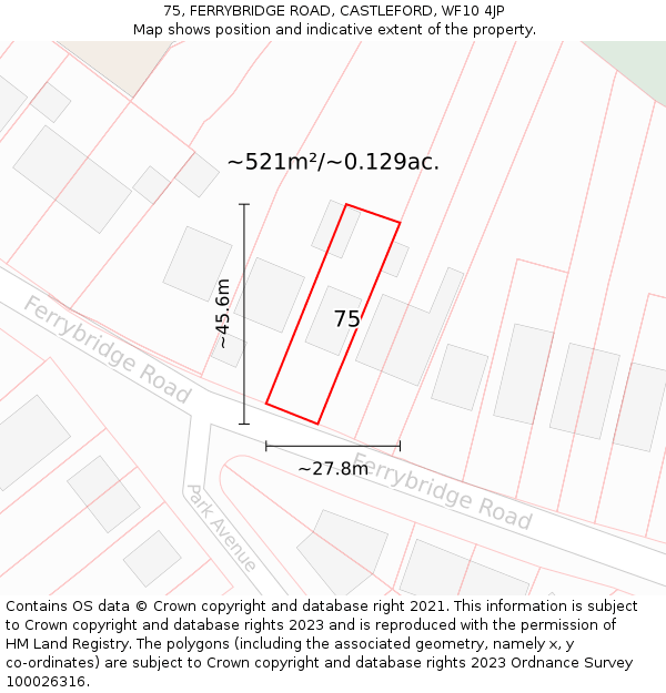 75, FERRYBRIDGE ROAD, CASTLEFORD, WF10 4JP: Plot and title map