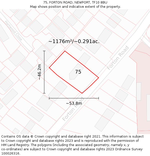 75, FORTON ROAD, NEWPORT, TF10 8BU: Plot and title map