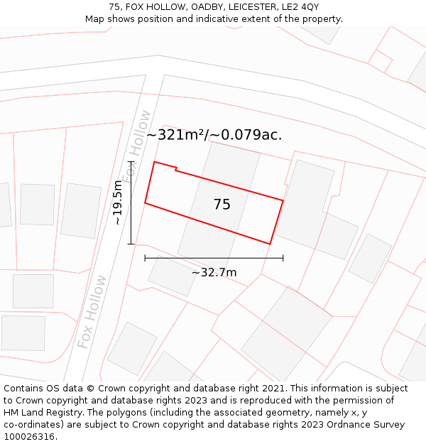 75, FOX HOLLOW, OADBY, LEICESTER, LE2 4QY: Plot and title map