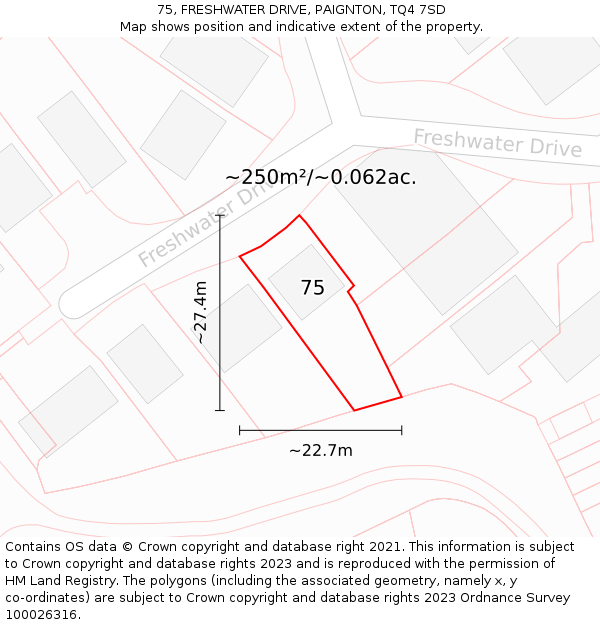 75, FRESHWATER DRIVE, PAIGNTON, TQ4 7SD: Plot and title map