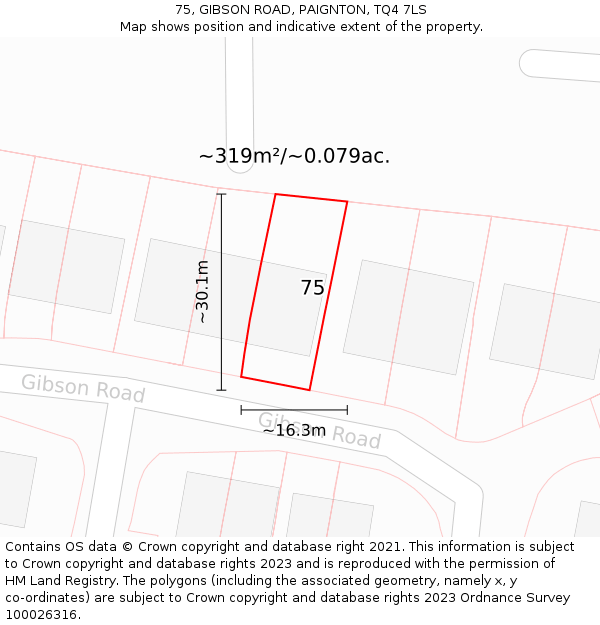 75, GIBSON ROAD, PAIGNTON, TQ4 7LS: Plot and title map