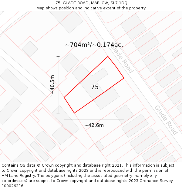 75, GLADE ROAD, MARLOW, SL7 1DQ: Plot and title map