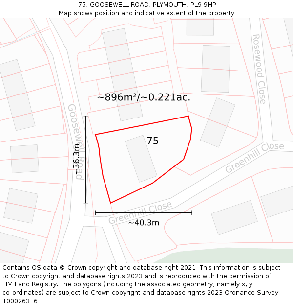 75, GOOSEWELL ROAD, PLYMOUTH, PL9 9HP: Plot and title map