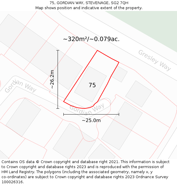 75, GORDIAN WAY, STEVENAGE, SG2 7QH: Plot and title map