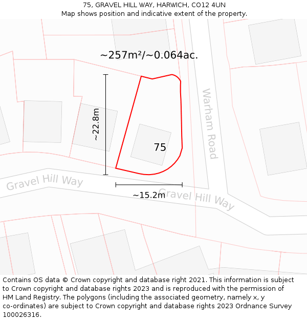 75, GRAVEL HILL WAY, HARWICH, CO12 4UN: Plot and title map