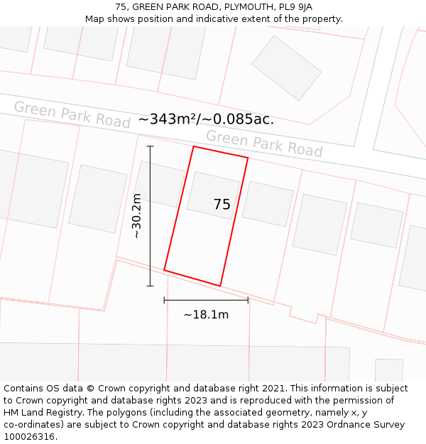75, GREEN PARK ROAD, PLYMOUTH, PL9 9JA: Plot and title map