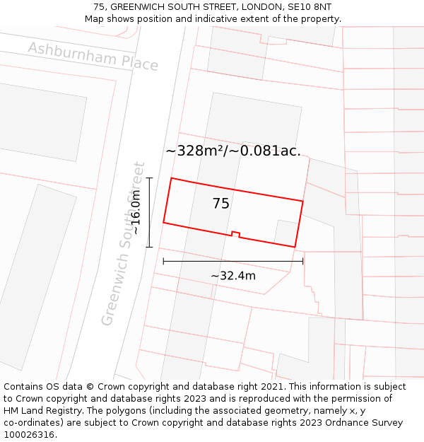 75, GREENWICH SOUTH STREET, LONDON, SE10 8NT: Plot and title map