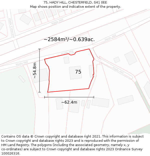 75, HADY HILL, CHESTERFIELD, S41 0EE: Plot and title map