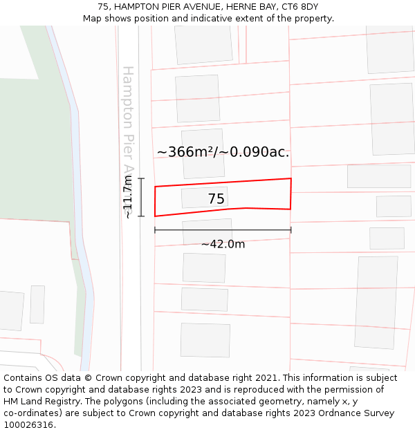 75, HAMPTON PIER AVENUE, HERNE BAY, CT6 8DY: Plot and title map