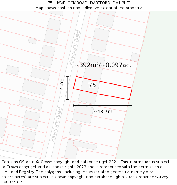 75, HAVELOCK ROAD, DARTFORD, DA1 3HZ: Plot and title map