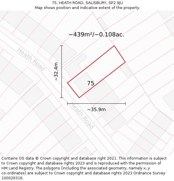 75, HEATH ROAD, SALISBURY, SP2 9JU: Plot and title map