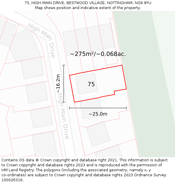 75, HIGH MAIN DRIVE, BESTWOOD VILLAGE, NOTTINGHAM, NG6 8YU: Plot and title map