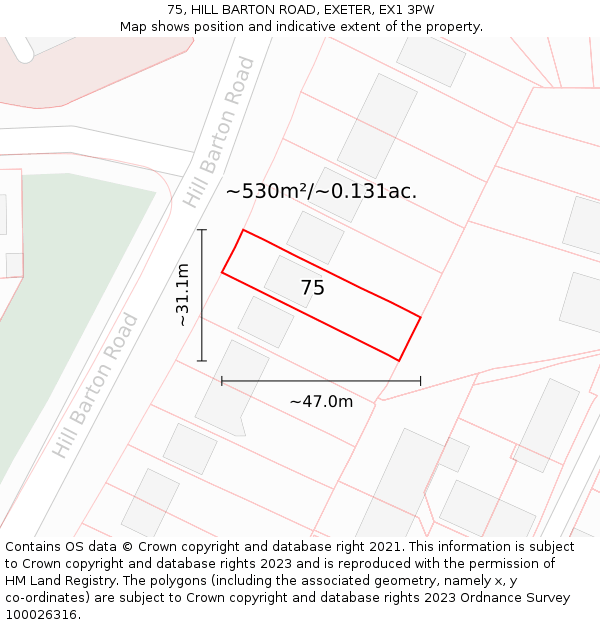 75, HILL BARTON ROAD, EXETER, EX1 3PW: Plot and title map