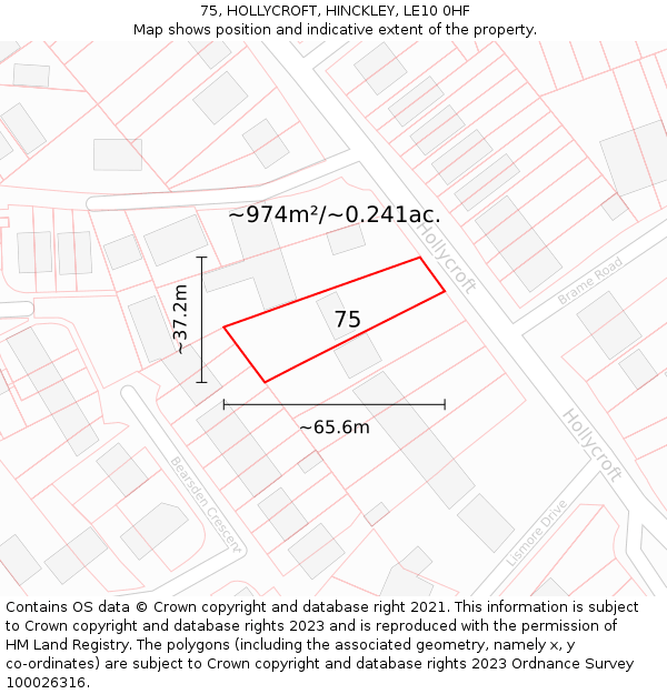 75, HOLLYCROFT, HINCKLEY, LE10 0HF: Plot and title map