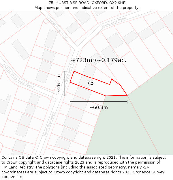 75, HURST RISE ROAD, OXFORD, OX2 9HF: Plot and title map