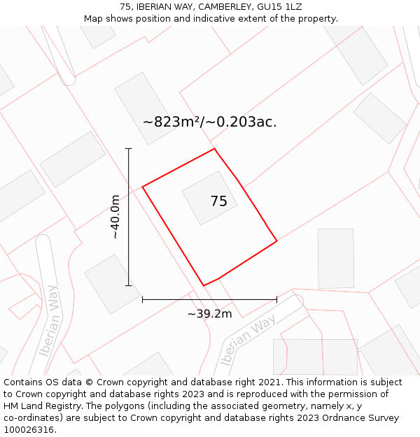 75, IBERIAN WAY, CAMBERLEY, GU15 1LZ: Plot and title map