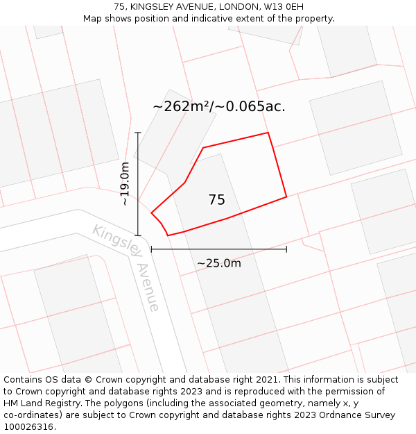 75, KINGSLEY AVENUE, LONDON, W13 0EH: Plot and title map