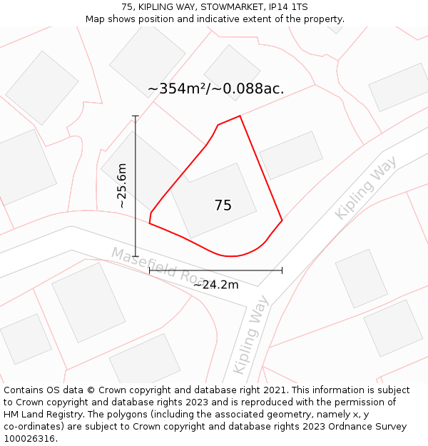 75, KIPLING WAY, STOWMARKET, IP14 1TS: Plot and title map