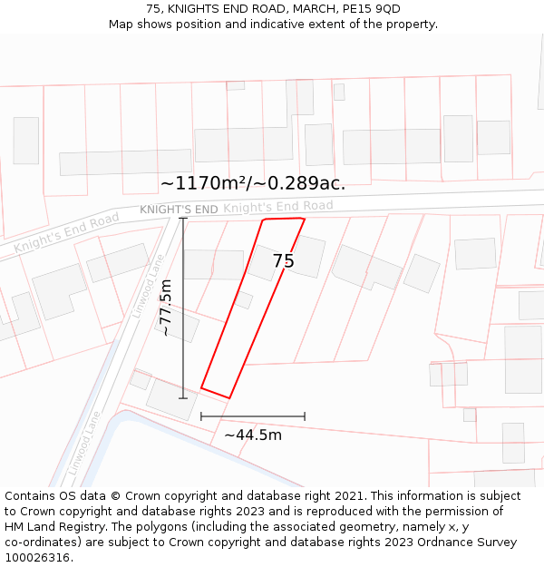 75, KNIGHTS END ROAD, MARCH, PE15 9QD: Plot and title map