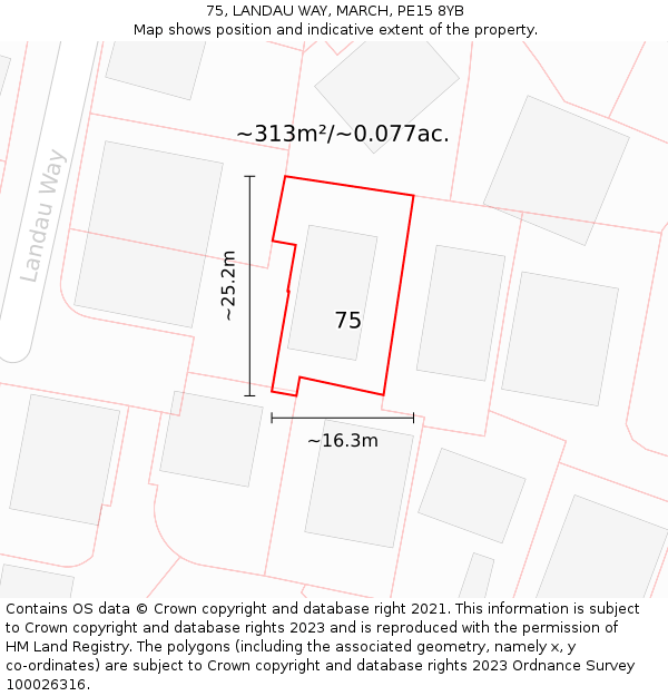 75, LANDAU WAY, MARCH, PE15 8YB: Plot and title map