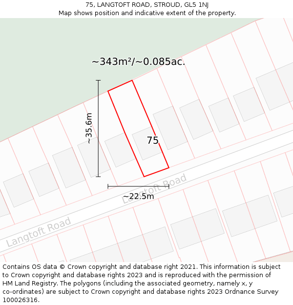 75, LANGTOFT ROAD, STROUD, GL5 1NJ: Plot and title map