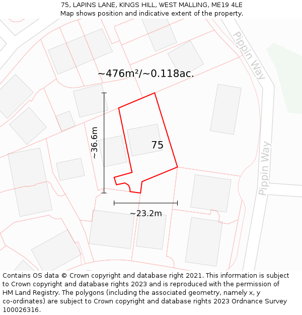 75, LAPINS LANE, KINGS HILL, WEST MALLING, ME19 4LE: Plot and title map