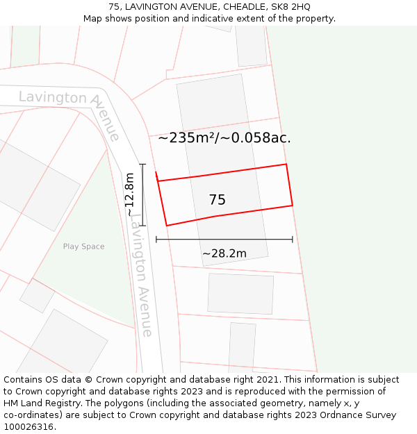 75, LAVINGTON AVENUE, CHEADLE, SK8 2HQ: Plot and title map