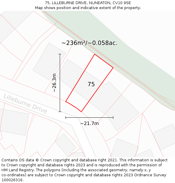 75, LILLEBURNE DRIVE, NUNEATON, CV10 9SE: Plot and title map