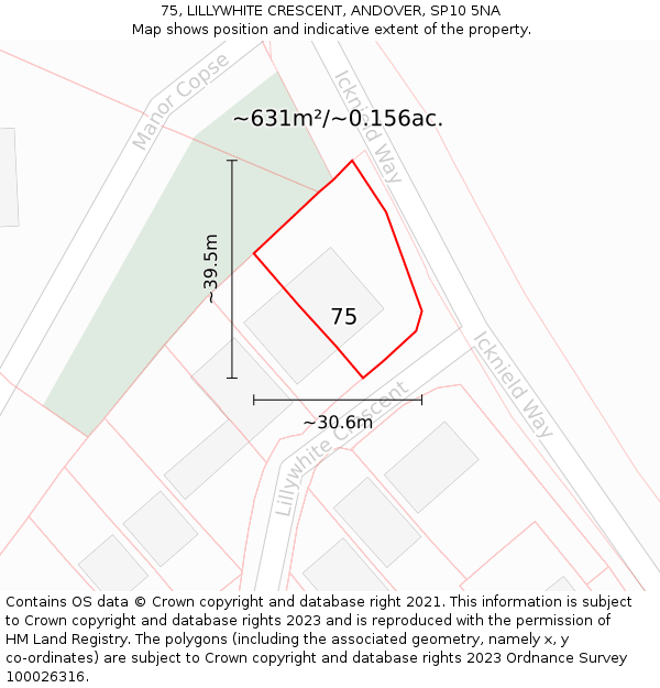 75, LILLYWHITE CRESCENT, ANDOVER, SP10 5NA: Plot and title map