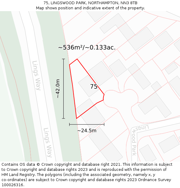 75, LINGSWOOD PARK, NORTHAMPTON, NN3 8TB: Plot and title map
