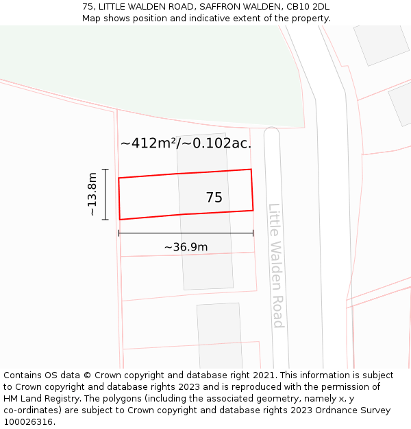 75, LITTLE WALDEN ROAD, SAFFRON WALDEN, CB10 2DL: Plot and title map