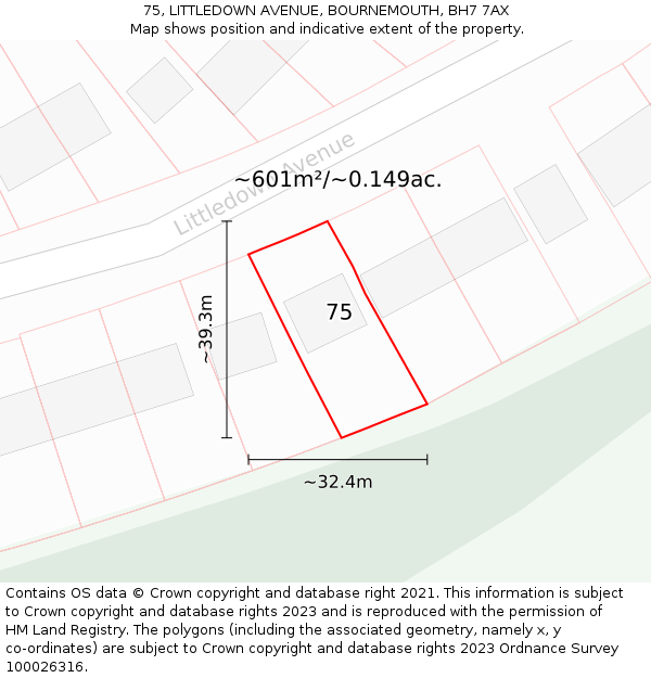 75, LITTLEDOWN AVENUE, BOURNEMOUTH, BH7 7AX: Plot and title map