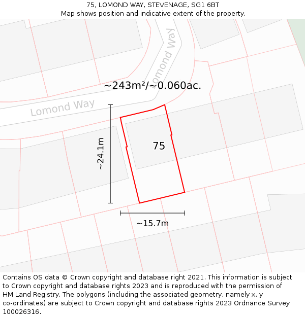 75, LOMOND WAY, STEVENAGE, SG1 6BT: Plot and title map