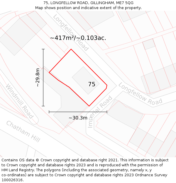 75, LONGFELLOW ROAD, GILLINGHAM, ME7 5QG: Plot and title map