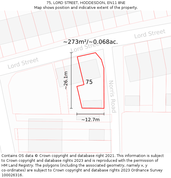 75, LORD STREET, HODDESDON, EN11 8NE: Plot and title map