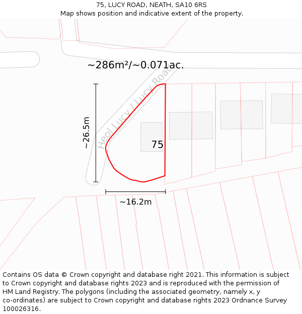75, LUCY ROAD, NEATH, SA10 6RS: Plot and title map