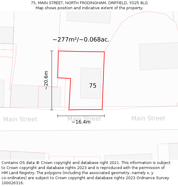 75, MAIN STREET, NORTH FRODINGHAM, DRIFFIELD, YO25 8LG: Plot and title map