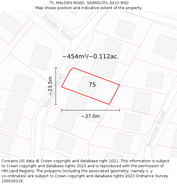 75, MALDEN ROAD, SIDMOUTH, EX10 9ND: Plot and title map