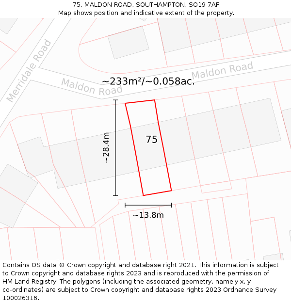 75, MALDON ROAD, SOUTHAMPTON, SO19 7AF: Plot and title map