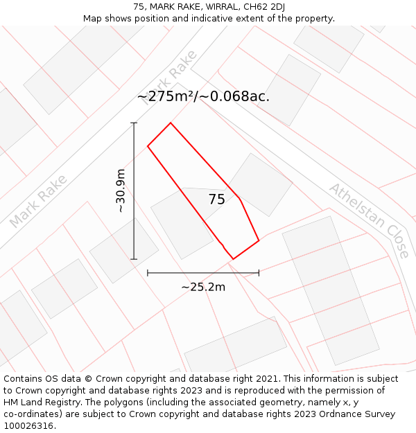 75, MARK RAKE, WIRRAL, CH62 2DJ: Plot and title map