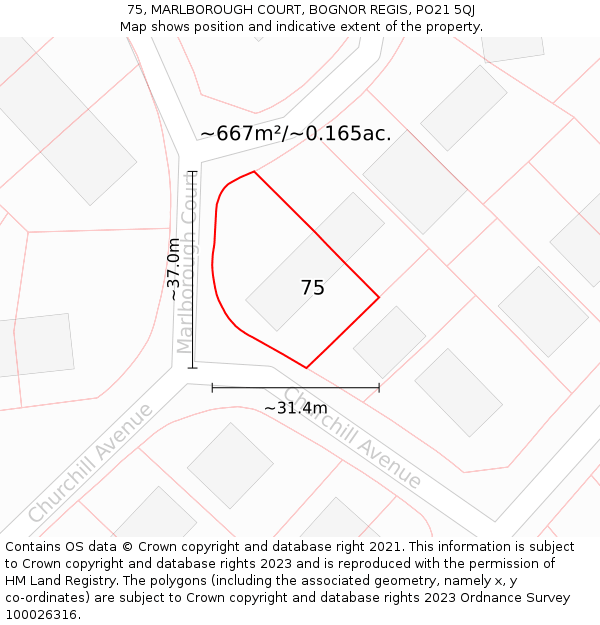 75, MARLBOROUGH COURT, BOGNOR REGIS, PO21 5QJ: Plot and title map