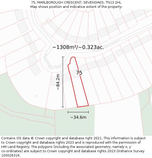 75, MARLBOROUGH CRESCENT, SEVENOAKS, TN13 2HL: Plot and title map