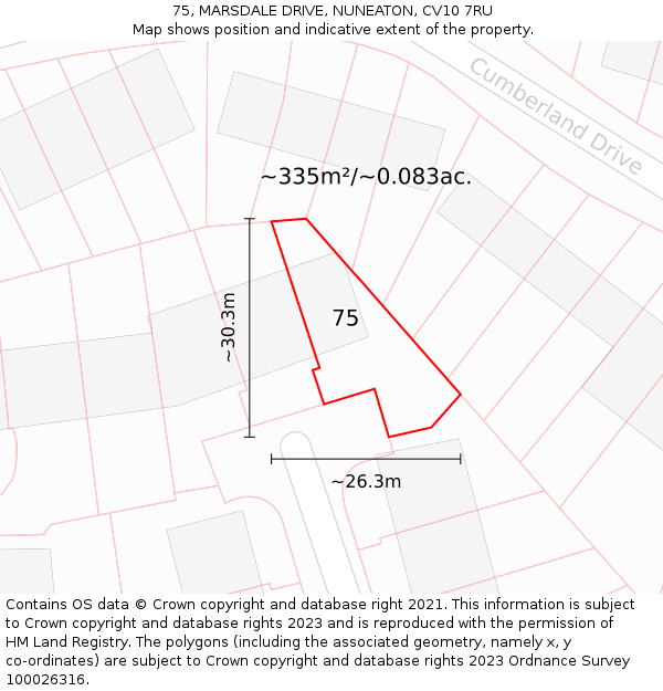 75, MARSDALE DRIVE, NUNEATON, CV10 7RU: Plot and title map