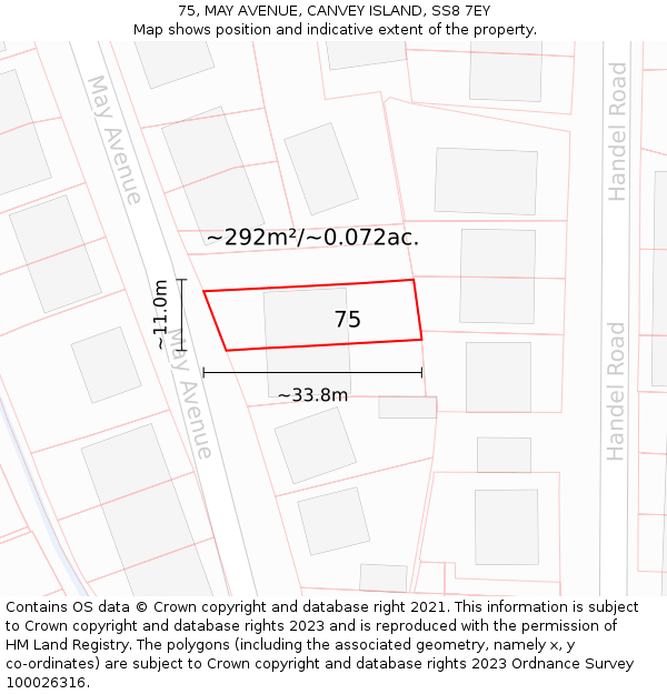 75, MAY AVENUE, CANVEY ISLAND, SS8 7EY: Plot and title map
