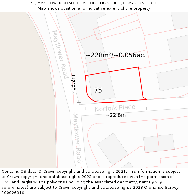 75, MAYFLOWER ROAD, CHAFFORD HUNDRED, GRAYS, RM16 6BE: Plot and title map