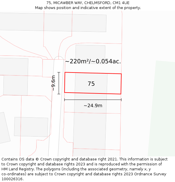 75, MICAWBER WAY, CHELMSFORD, CM1 4UE: Plot and title map