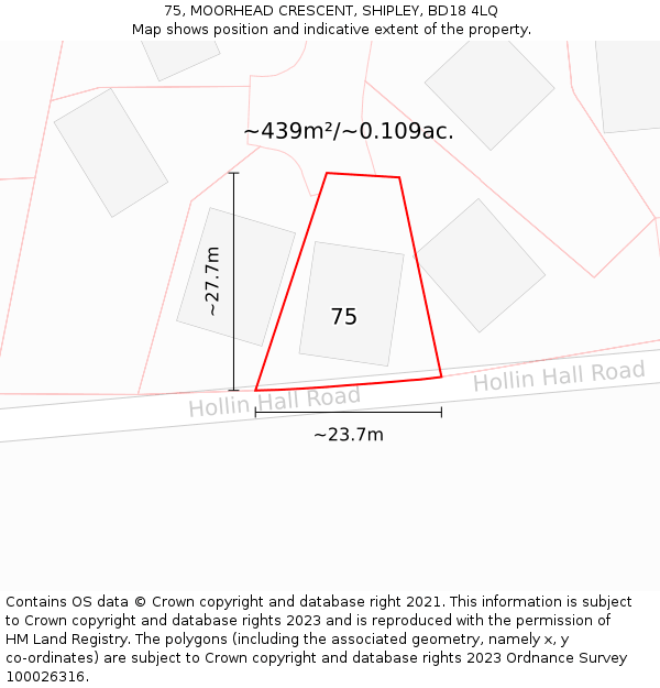 75, MOORHEAD CRESCENT, SHIPLEY, BD18 4LQ: Plot and title map