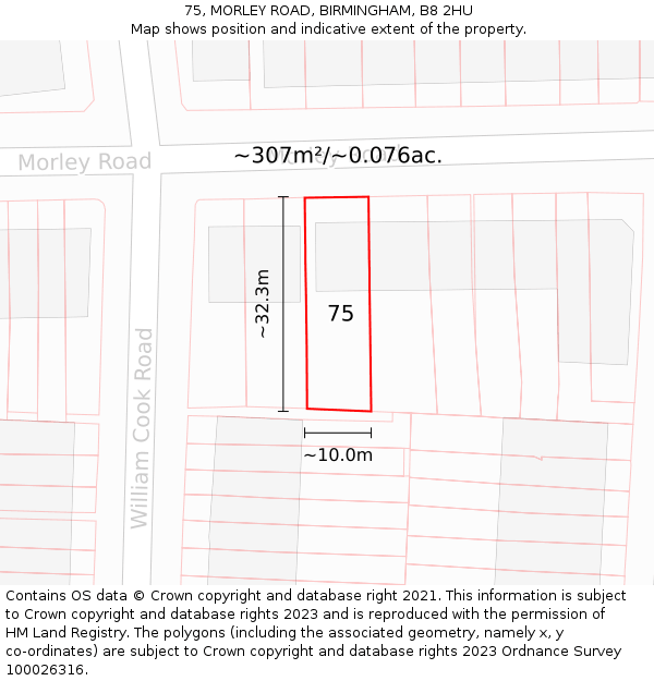 75, MORLEY ROAD, BIRMINGHAM, B8 2HU: Plot and title map